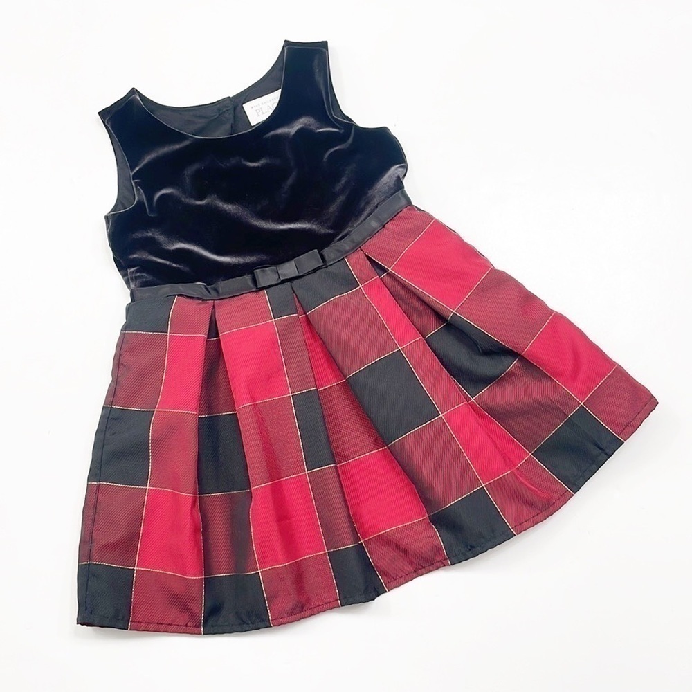 The Children's Place toddler girls red plaid velvet holiday dress